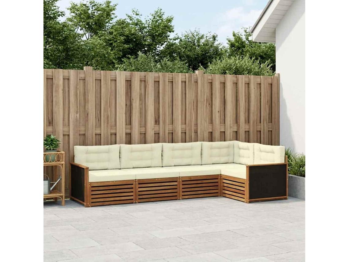 Vidaxl Conjunto De Sofás Para Exterior 5 Pcs Natural E Creme