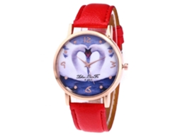 Relógio de casal Zhoulianfa F-451 em liga metálica com elegante padrão de cisne vermelho