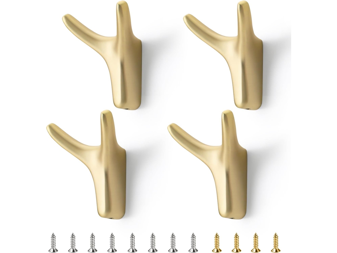 Conjunto De 4 Ganchos Dourados Para Casacos - Ganchos De Parede Duplos - Ganchos Vintage Para Casacos - Ind