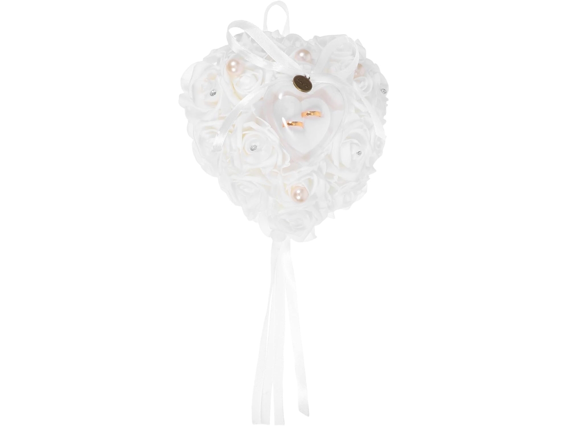 Almofada Para Alianças Em Formato De Coração Nuobesty Decorada Com Rosas Para Pedido De Casamento.