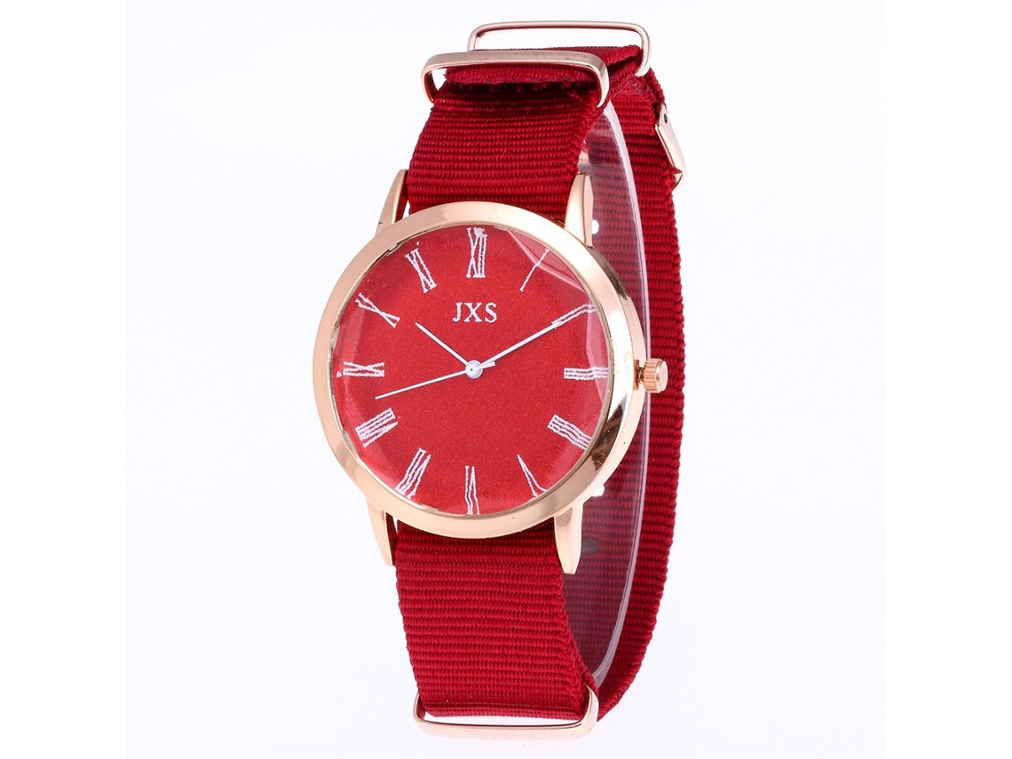 Reloj De Pulsera De Nylon Con Piedras Strass Para Estudiantes De Moda Rojo J55