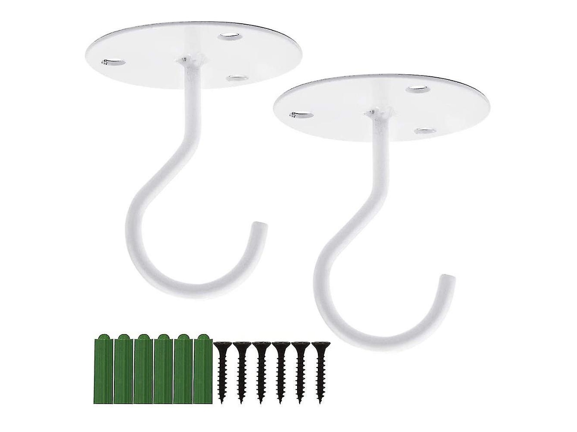2 Ganchos De Parede E Teto Com Parafusos Para Pendurar Plantas, Cascabeles E Lanternas Blanco