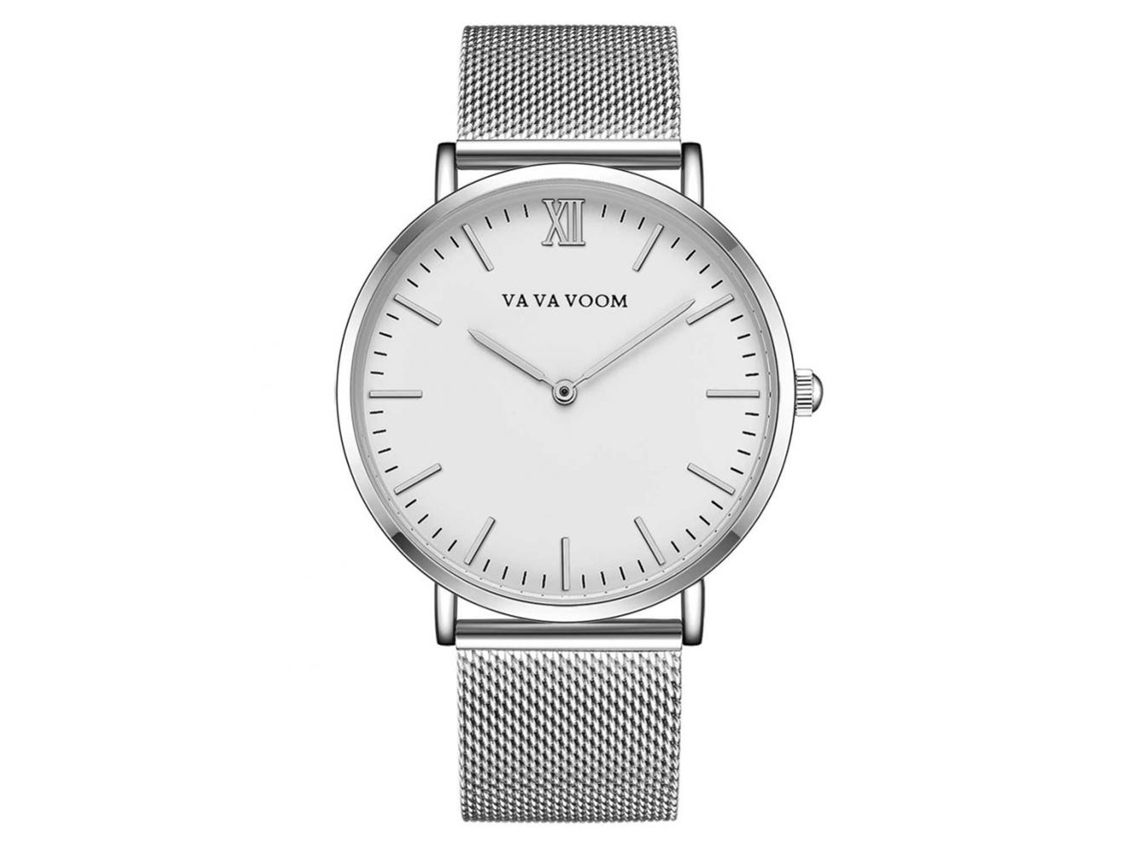 Relógio masculino Vava Voom Fashion com pulseira de metal e movimento de quartzo (branco e prata)