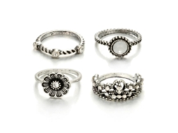 Joias Anéis Com Pedras Strass Padrão Florais Retro Mulheres Meninas