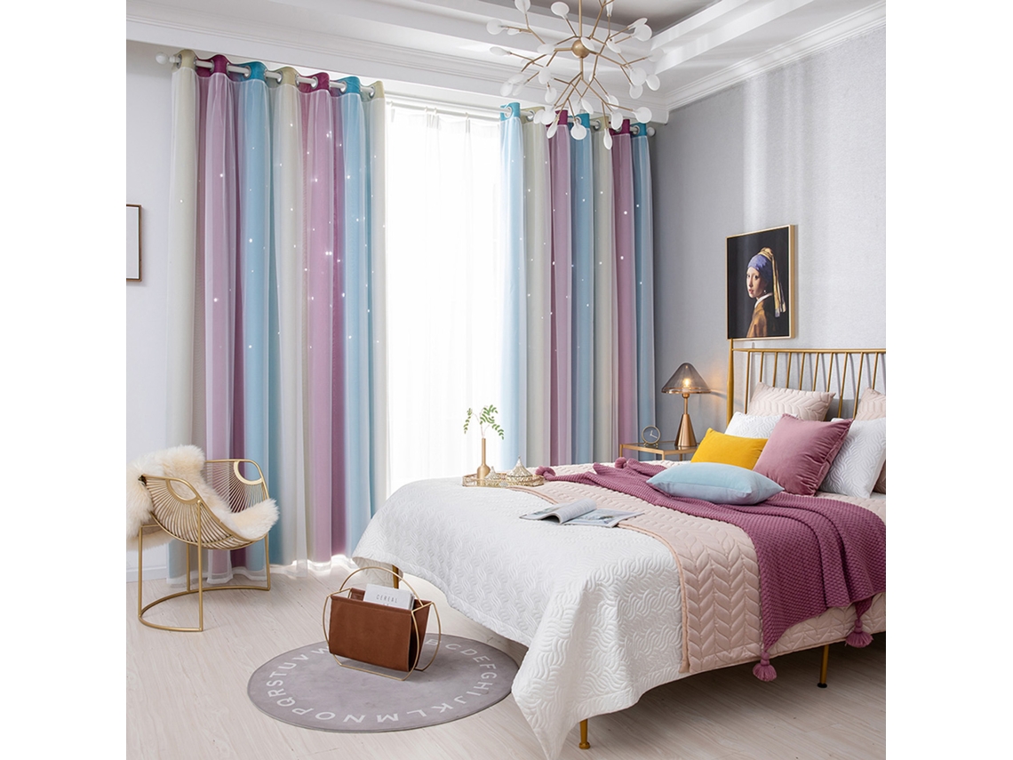 Cortinas Estrela Duas Camadas Translúcidas Roxas 63x53in