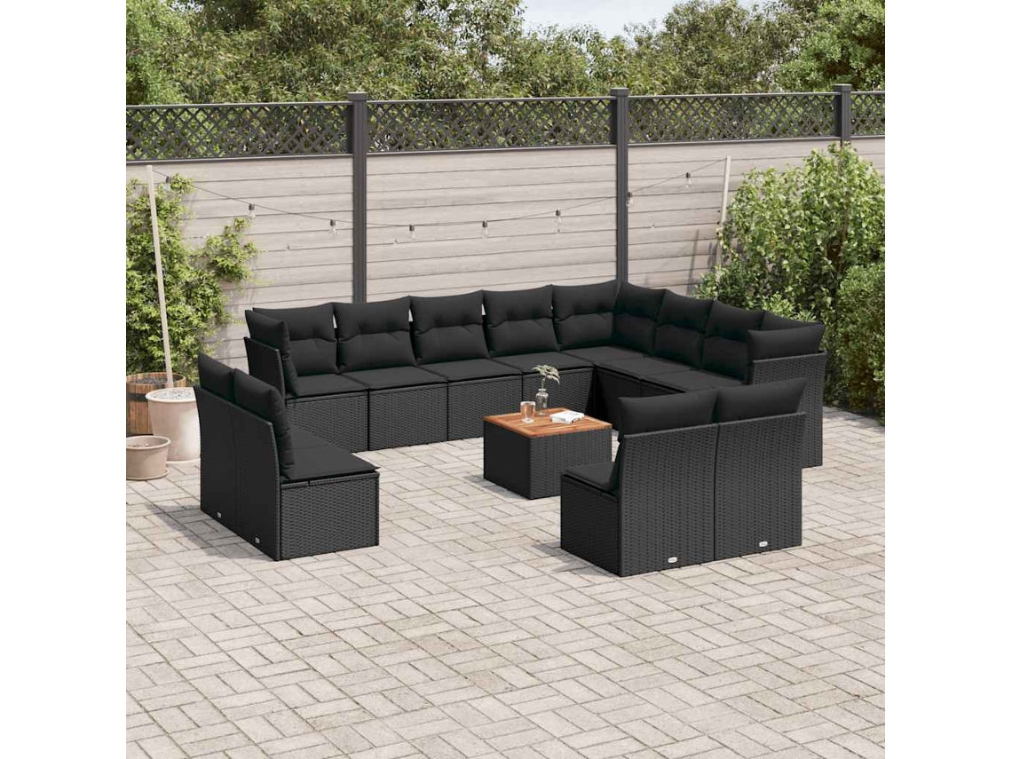 Vidaxl 13 Pcs Conjunto De Sofás De Jardim Com Almofadões Vime Pe Preto