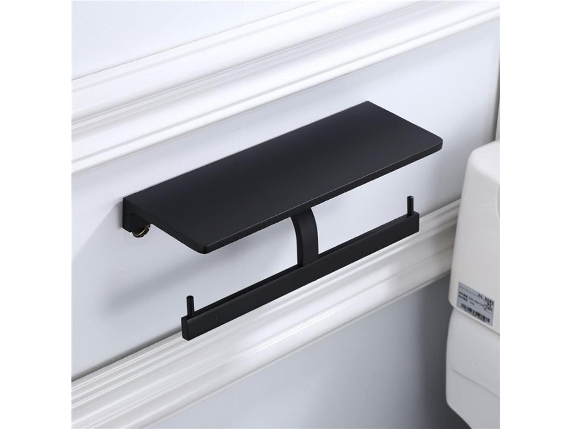 Suporte De Parede Preto Para Papel Higiênico Com Prateleira.