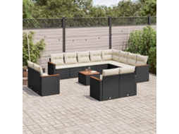 Vidaxl 13 Pcs Conjunto De Sofás De Jardim Com Almofadões Vime Pe Preto