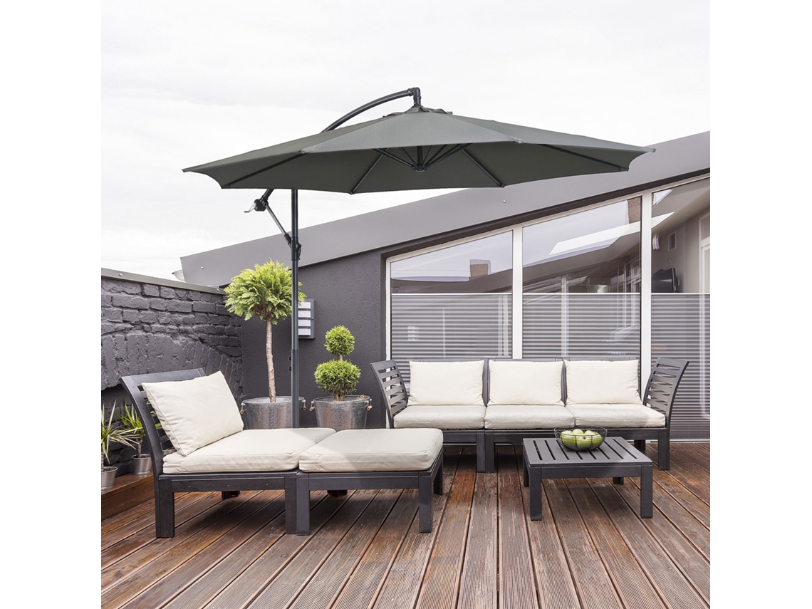 Chapéu de Sol de Jardim S/MARCA, Ø295x245cm, inclinável, manivela, base cruzada, cinza