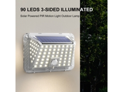 Luz Solar Externa 90 Leds Ip65 com 3 Modos e Detector Pir para Jardim | S/MARCA