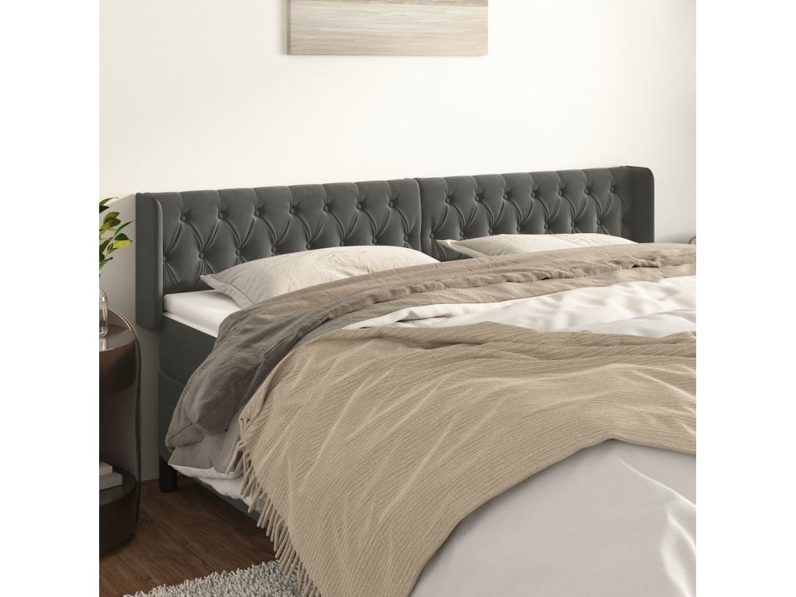 Vidaxl Cabeceira De Cama C/ Abas Veludo 183x16x78/88cm Cinzento-escuro