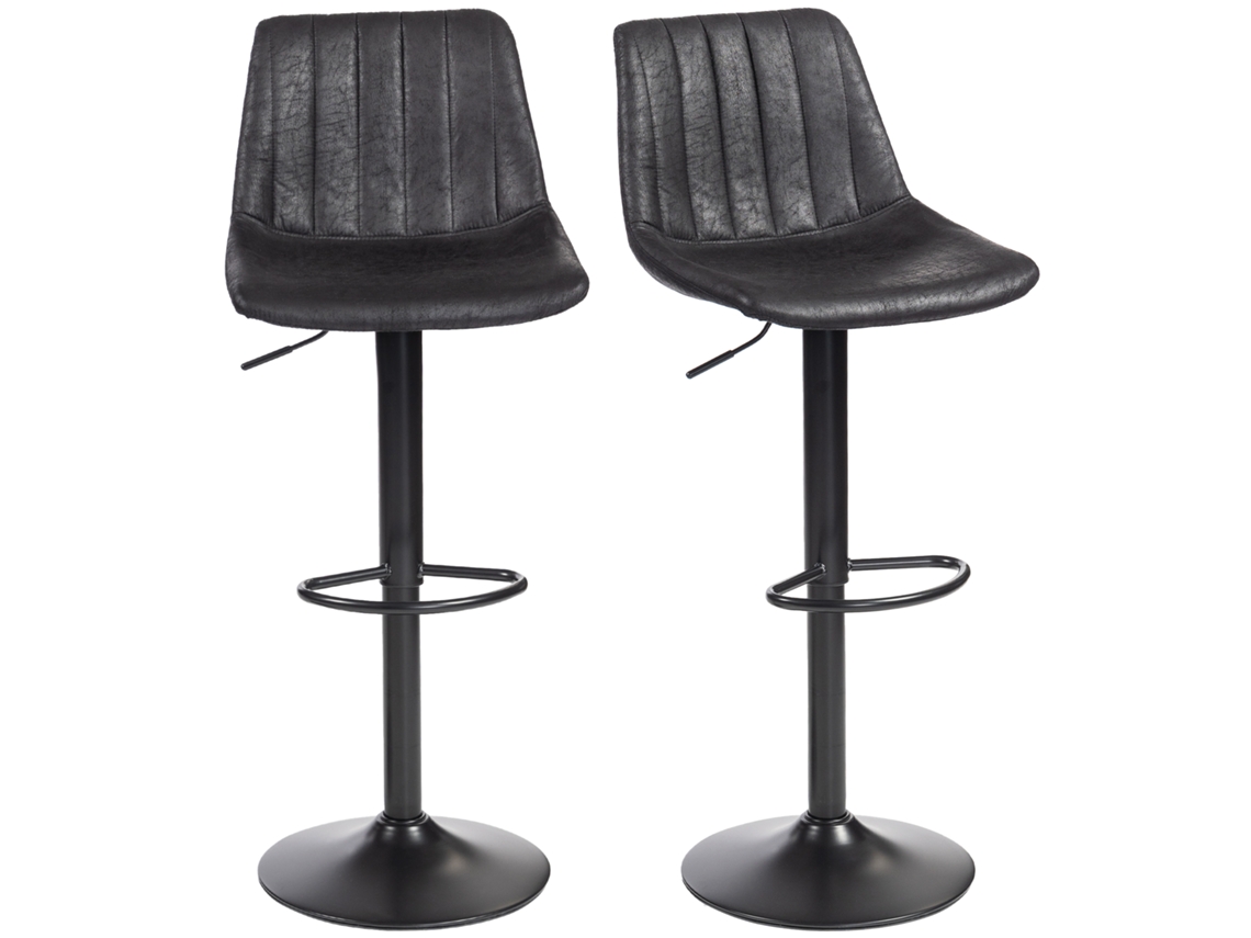 Conjunto 2 Banquetas Bar Retrô Pretas, Apoio Pés E Pistão Gás Ajustável