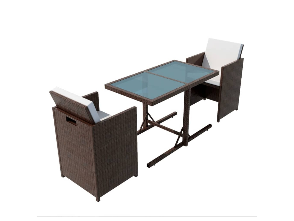 Maison Exclusive - 3 Pcs Conjunto Bistrô Com Almofadões Vime Pe Castanho