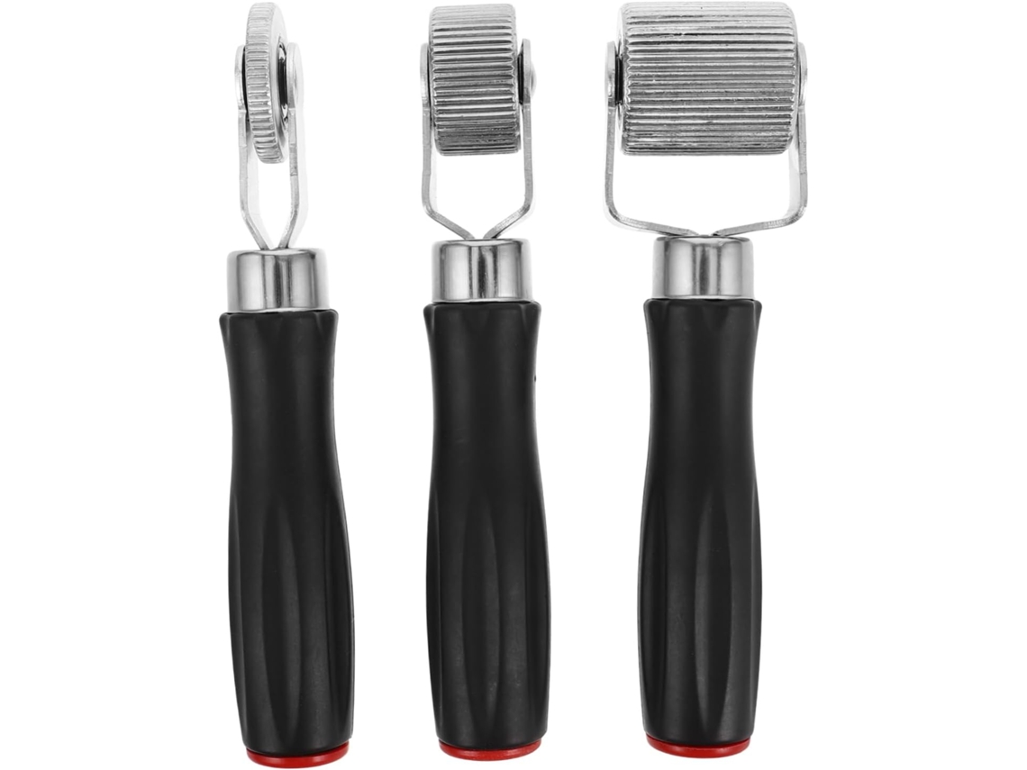 Conjunto de 3 ferramentas para reparo de pneus com cabo de prensa de plástico compacto.