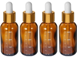 Conjunto de 4 frascos conta-gotas de vidro âmbar de 30ml, compactos e recarregáveis.