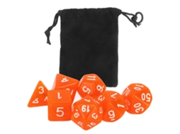 CONJUNTO de 7 Dados Poliédricos de Acrílico Laranja Transparente para Jogos de Tabuleiro | S/MARCA