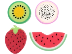 Conjunto de 4 esponjas de banho em formato de frutas para bebês, textura sólida, acessórios de esfoliação.
