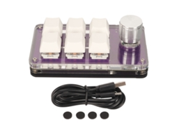 Mini Teclado Mecânico de 6 Teclas com Perilla Giratória, Iluminação RGB Programável, USB, Transparente, Roxo S/MARCA