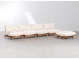 Sofá Modular Reclinável Jardim Com 4 Peças E Puff Brina Madeira Em Acácia Bege Creme SKLUM
