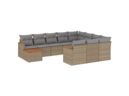 Conjunto de 11 Sofás Jardim C/ Almofadões Vime Pe Bege Misturado MAISON EXCLUSIVE (11 pcs)