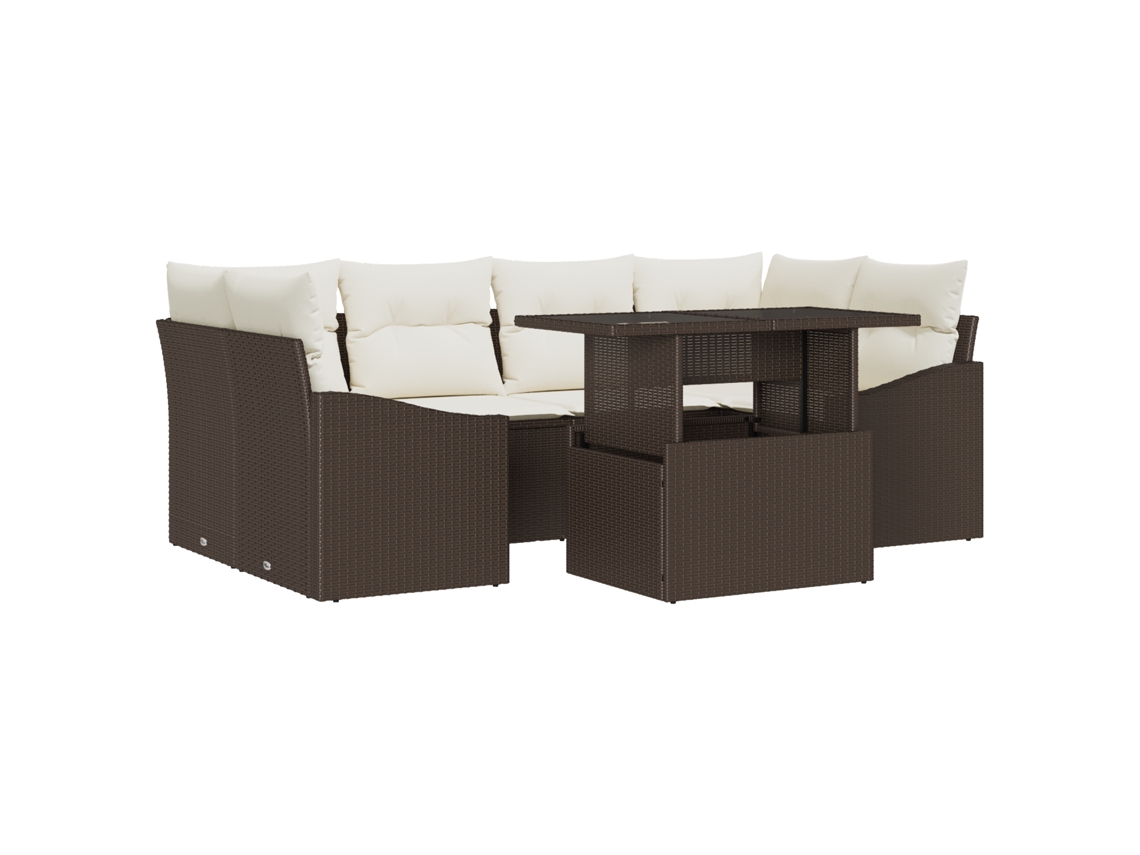 Conjunto 7 De Sofá De Jardim Com Almofadas Vidaxl Marrom Polirattan