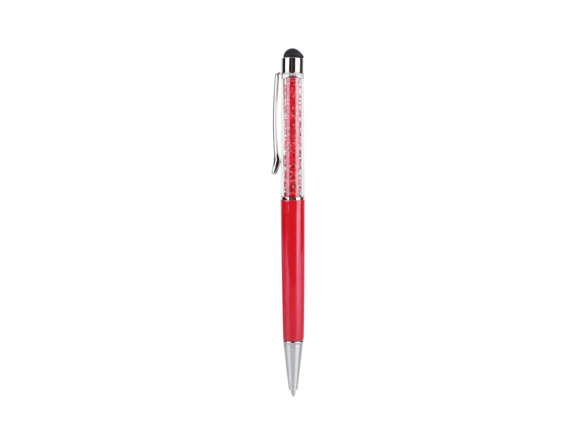 Caneta Estilo Capacitiva com cristal de alta transparência e strass vermelho