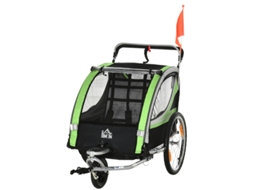 Bicicleta Reboque 2 Em 1 Para 2 Crianças,conversível Em Carrinho De Passeio,impermeável,com Freio,verde