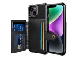 Suporte Casa Quedas Para Iphone 14 Plus Pele Sintética Magnética Com Porta-cartões Preto