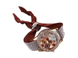 Relógio de Pulso Feminino de Quartzo com Pulseira de Tecido e Strass Marrom
