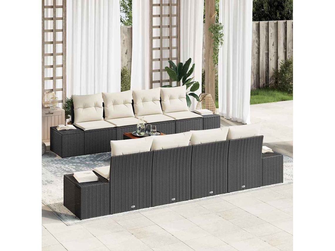Vidaxl Conjunto De Sofá De Jardim 9 Unid. Preto Vime Pe