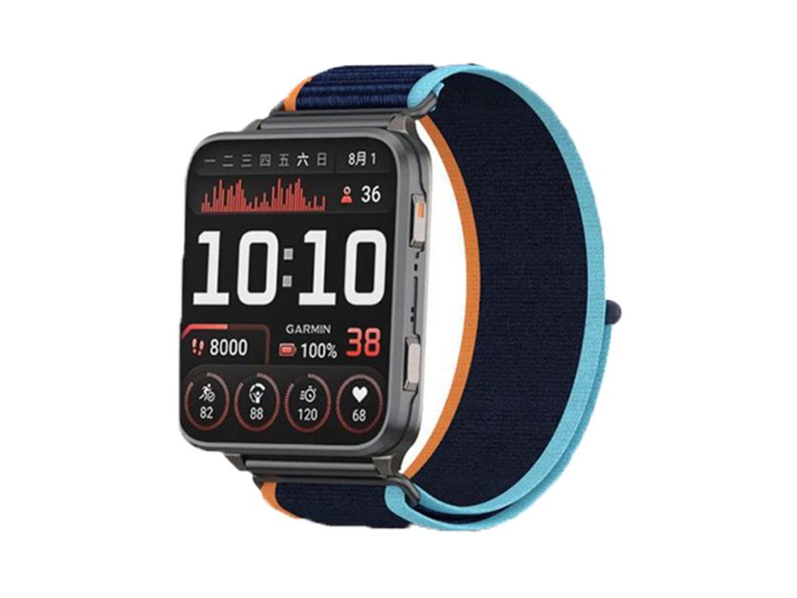Bracelete para Garmin Venu X1 em Nylon com fecho de velcro e presilha Wild Trail azul marinho