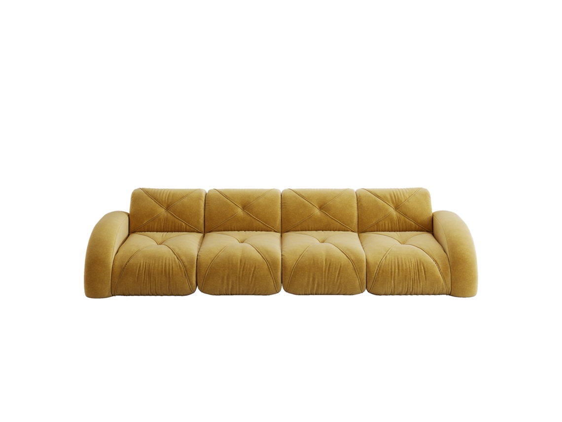 Sofá modular amarelo sem estrutura, grande para 4 pessoas, confortável em chenille, antiderrapante, sem necessidade de montagem, ideal para sala de estar.