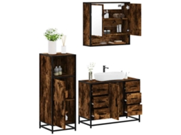 Vidaxl 3 Pcs Conjunto De Móveis Wc Madeira Processada Carvalho Fumado