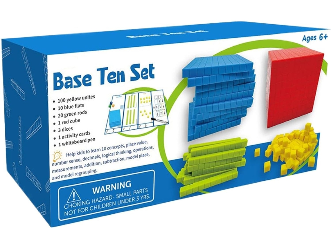 Materiais De Matemática Base 10 Para Crianças Conjunto Blocos Base: Unidades, Dezenas, Centenas, Milhares