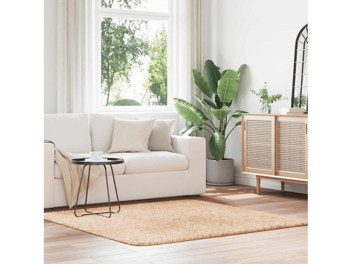 Vidaxl Tapete Shaggy De Pelo Alto Navarra 160x160 Cm Poliéster Bege