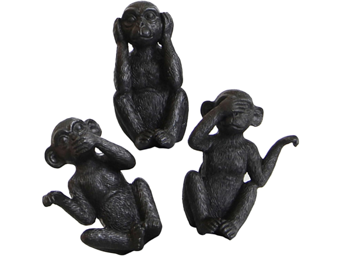 Conjunto de 3 Estatuetas de Macacos em Resina Feitas À Mão para Decoração GOKOCO