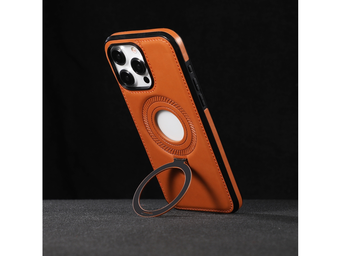 Capa De Couro Magnética Com Anel De Apoio Para Iphone 15 Pro Max, Castanho Elegante, Capa Comercial De Alta Qualidade