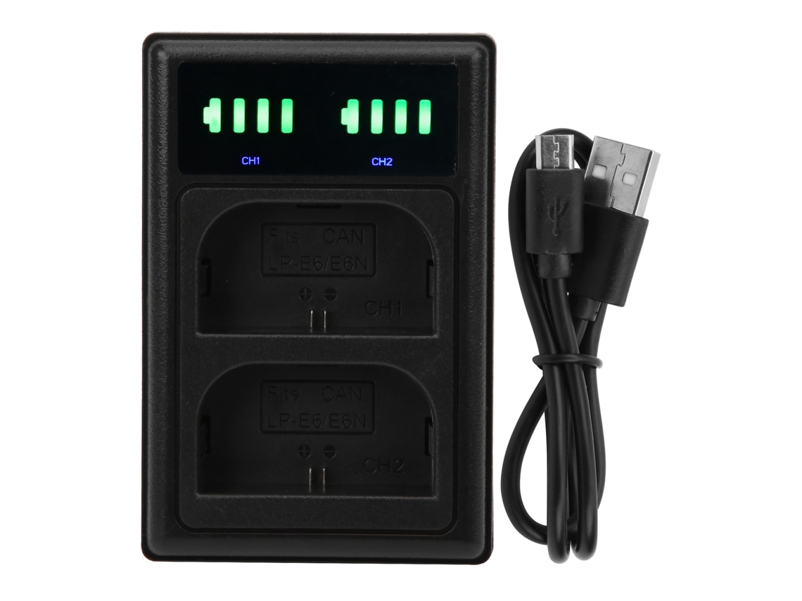 Carregador De Baterias Para Câmera Lp-e6 E Lp-e6n, Dupla Interface Com Tela Dupla