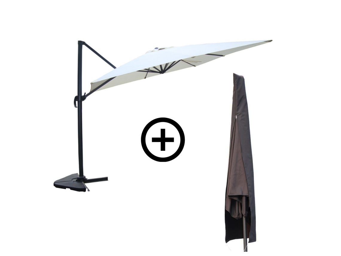 Cesare Guarda-sol  Retangular 3x4 M Com Braço Lateral Rotativo Bege Com Capa