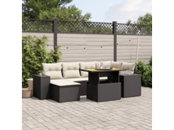 Vidaxl 7 Pcs Conjunto De Sofás P/ Jardim C/ Almofadões Vime Pe Preto