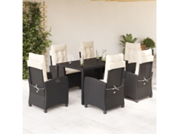 Vidaxl 7 Pcs Conjunto De Jantar P/ Jardim C/ Almofadões Vime Pe Preto