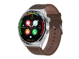 Smartwatch HDT MAX 1,60'' pulseira de couro com mostrador prateado IP68 à prova d'água com suporte para chamada Bluetooth (marrom)