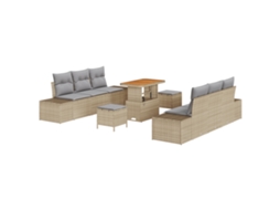 Conjunto 9 Conjunto De Sofá De Jardim Vidaxl Bege Vime Pe (239 X 62 X 85 Cm)