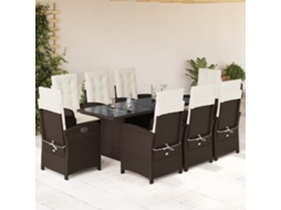 Conjunto 9 Peças Jantar P/ Jardim C/ Almofadões Vime Pe Marrom Dkd Home Decor