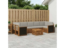 Vidaxl Conjunto De Sofás Para Exterior 8 Pcs Natural E Cinzento-claro