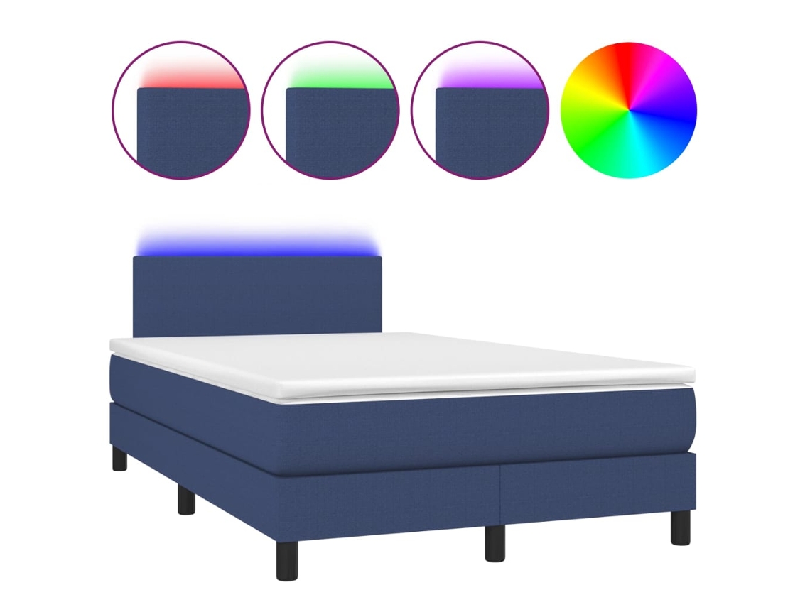 Cama Box Spring com Colchão e Led Tecido Azul MAISON EXCLUSIVE (120x200 cm)