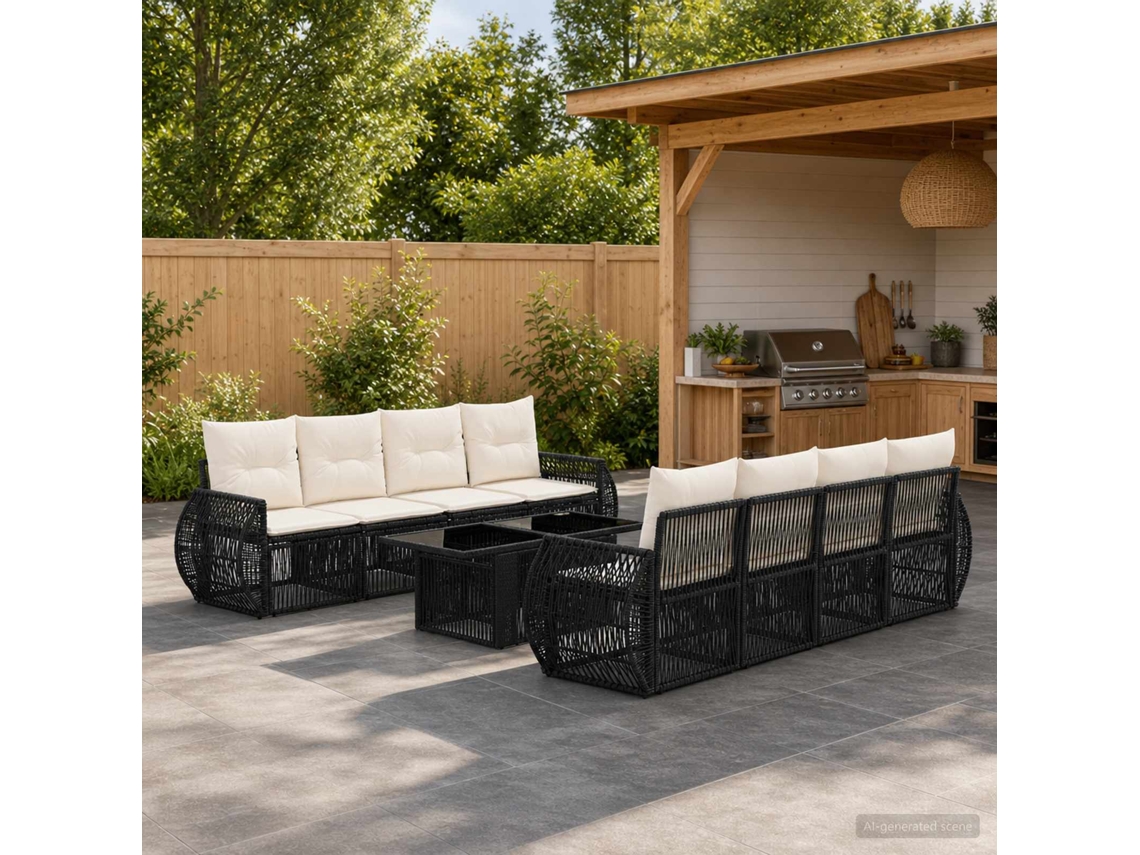 Vidaxl Conjunto De Sofá De Jardim 9 Unid. Preto E Branco Creme Vime Pe