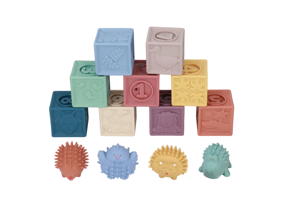 Blocos Macios De Silicone Para Bebê 6m+ Empilhamento Sensorial Brinquedos De Banho 13 Peças
