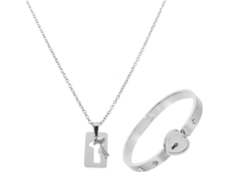 De Pulseira De Casal Com Coração Magnético Em Aço Inoxidável Prateado E Colar Com Pingente De Cadeado Do Amor.