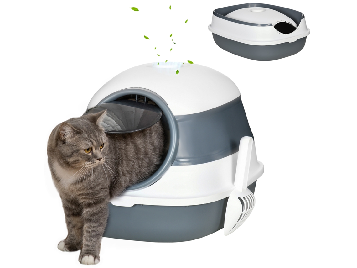 Caixa de areia dobrável para gatos, com pá, 52x41x38cm, branco cinza
